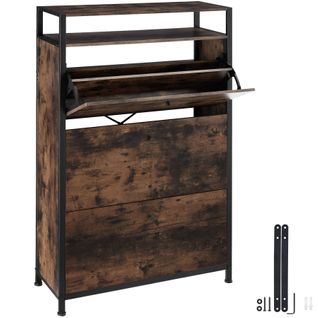 Meuble à Chaussures Style Industriel En Bois Et Acier Bois Foncé