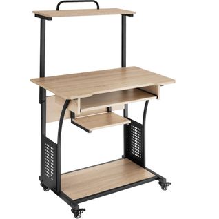 Bureau Style Industriel 3 Niveaux Tablette Et Tiroir Bois Clair