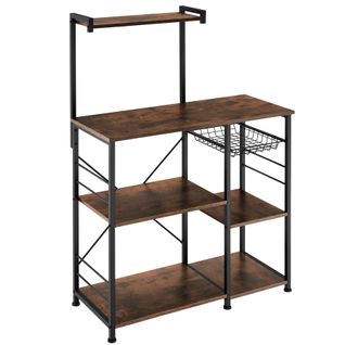 6 Étagères De Cuisine Style Industriel Et Panier Coulissant Bois Foncé