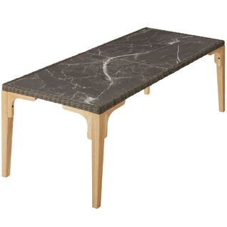 Table En Rotin Cadre Aluminium Et Bois 196x87x76cm Marron Naturel