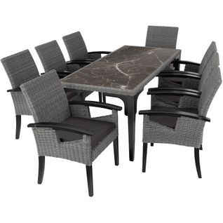 Ensemble Table En Rotin Avec 8 Chaises Gris  196 X 87 X 76 Cm