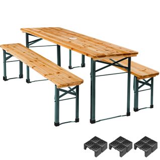 Ensemble De Brasserie 3 Pièces Avec Support Parasol Pliable Marron