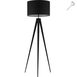 Lampadaire Abat-jour En Tissu Et Trépied Patins Doux Pour Le Sol Noir