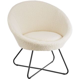 Fauteuil Cocktail Rond Et Rembourré Revêtement En Bouclé Blanc Cassé