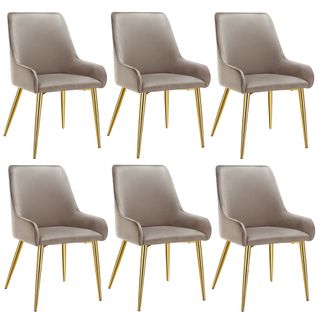 Lot 6 Chaises Rembourrées Aspect Velours Forme Ergonomique Taupe