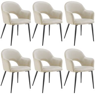 Lot 6 Fauteuils Aspect Velours Rembourré Max 120 Kg Crème