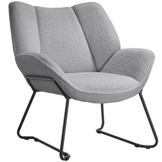 Fauteuil Revêtement Rembourré En Bouclettes Dossier Large Gris Clair