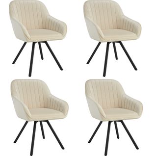Lot 4 Chaises Pivotantes à 360° Avec Accoudoirs Velours Crèmes