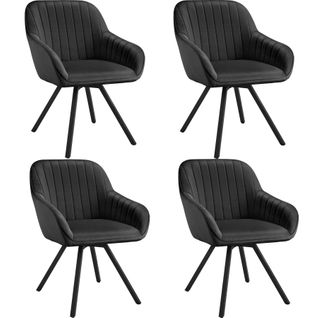 Lot 4 Chaises Pivotantes à 360° Avec Accoudoirs Velours Noires
