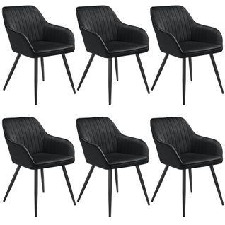 Lot 6 Chaises De Salle à Manger En Velours Matelassées Noir