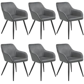 Lot 6 Chaises De Salle à Manger En Velours Matelassées Gris