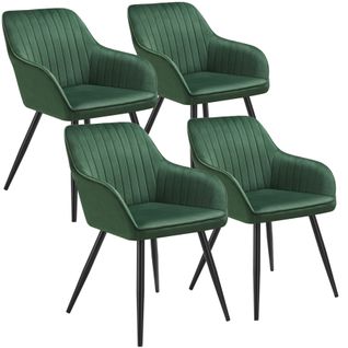 Lot 4 Chaises De Salle à Manger En Velours Matelassées Vert Foncé