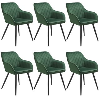 Lot 6 Chaises De Salle à Manger En Velours Matelassées Vert Foncé