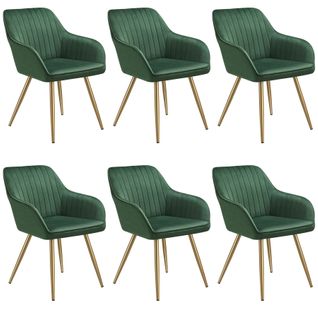 Lot 6 Chaises De Salle à Manger Aspect Velours Matelassé Vert/or