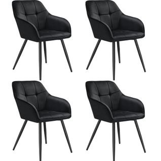 Lot 4 Chaises Rembourrées En Velours Matelassé Et Dossier Continu Noir