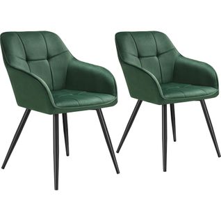 Lot 2 Chaises Rembourrées En Velours Matelassé Et Dossier Vert Foncé