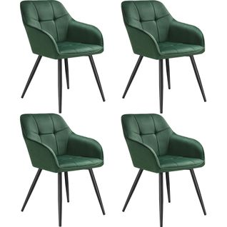 Lot 4 Chaises Rembourrées En Velours Matelassé Et Dossier Vert Foncé