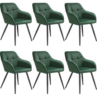 Lot 6 Chaises Rembourrées En Velours Matelassé Et Dossier Vert Foncé