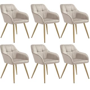 Lot 6 Chaises De Salle à Manger Avec Aspect Velours Capitonné Taupe/or
