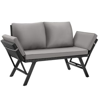 Canapé Lounge En Rotin Gris Clair/noir  61 X 157 X 89 Cm