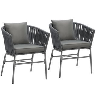 Ensemble De 2 Chaises Effet Corde Tressée Avec Housses Amovibles Gris