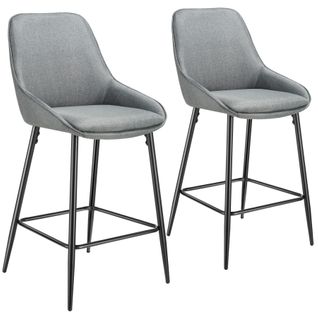Lot 2 Chaises De Bar Dossier En Tissu Et Repose-pieds Gris/noir