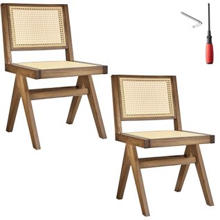 Lot 2 Chaises En Bois Avec Cannage Viennois Design Boho Chêne Clair