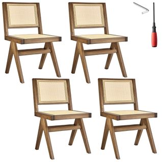 Lot 4 Chaises En Bois Avec Cannage Viennois Design Boho Chêne Clair