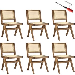 Lot 6 Chaises En Bois Avec Cannage Viennois Design Boho Chêne Clair