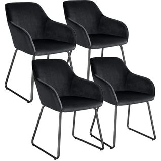 Lot 4 Chaises De Salle à Manger Aspect Velours Rembourré Noir