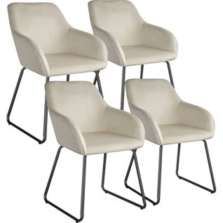 Lot 4 Chaises De Salle à Manger Aspect Velours Rembourré Crème Et Noir