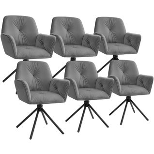 Lot De 6 Chaises Pivotantes 360° En Velours Rembourré Anthracite/noir