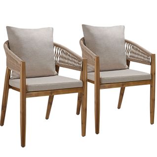 Lot De 2 Chaises De Jardin Au Design Corde Housses Déperlantes Sable