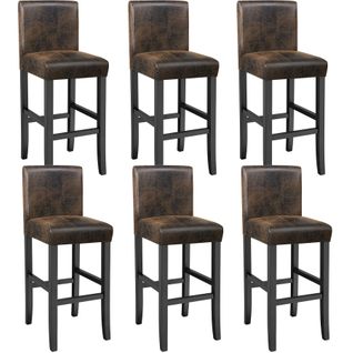 Lot De 6 Tabourets De Bar Bois Simili Cuir Avec Dossier Marron Foncé