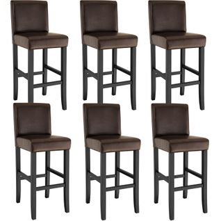 Lot De 6 Tabourets De Bar Bois Simili Cuir Avec Dossier Marron