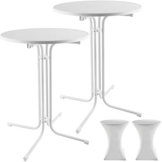 Lot De 2 Tables Hautes Pliables Rondes Avec Housse 90x110 Cm Blanc