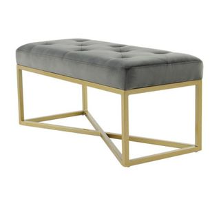 Banc Design Velours "cameron" 90cm Gris et Or