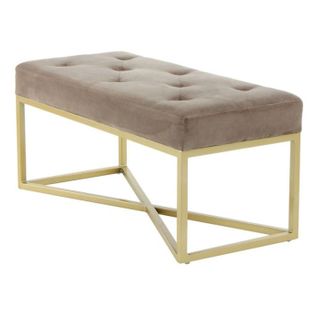 Banc Design Velours "cameron" 90cm Taupe et Or