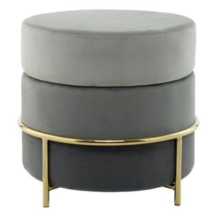 Pouf Rond Design En Velours "matilda" 48cm Gris