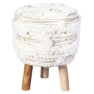 Tabouret Bohème Fait à La Main "bohist Iv" 50cm Crème et Kaki