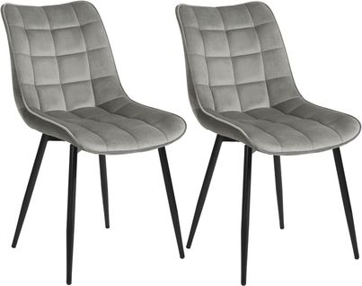 2x Chaises De Salle à Manger Chaise De Cuisine Siège En Velours Pieds En Métal Gris Clair