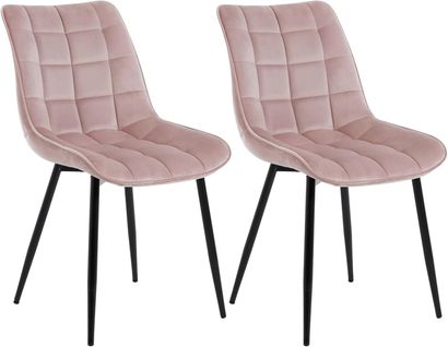 2x Chaises De Salle à Manger Chaise De Cuisine Siège En Velours Pieds En Métal Rose
