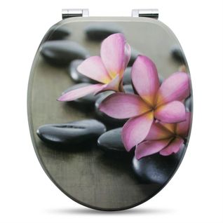 Abattant De Toilette En Mdf Avec Charnière Zinguée.couvercle De Wc.43.2x37.6cm.pierre+fleur.gris