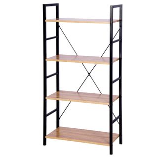 Étagère De Rangement En Acier+bois Avec 4 Tablettes.étagère Cuisine.60x28x116cm.noir+chêne Clair