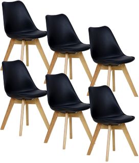 Lot De 6 Chaises De Salle à Manger. Pied En Bois. Assise En Similicuir. Style Nordique. Noir
