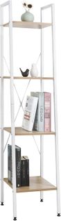 Étagère De Rangement En Acier+bois Avec 4 Tablettes.étagère Royonnage.34x35x148cm.blanc+chêne Clair