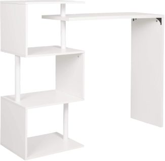 Table De Bar Rotatif En Mdf Et Métal. Table De Cuisine Avec 3 Tablettes. 134x38x112cm. Blanc