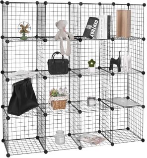 Étagère Cube En Grille Étagère Diy Pour Rangement Armoire De Penderie Noir 16 Compartiments