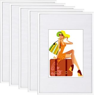 Cadre Photo Lot De 5 En Plastique Et Verre.cadre De Photo Avec Passe Partout 28x35cm.blanc