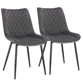 Lot De 2 Chaises De Salle à Manger.siège En Velours.chaises De Cusine.pieds En Métal.gris Foncé